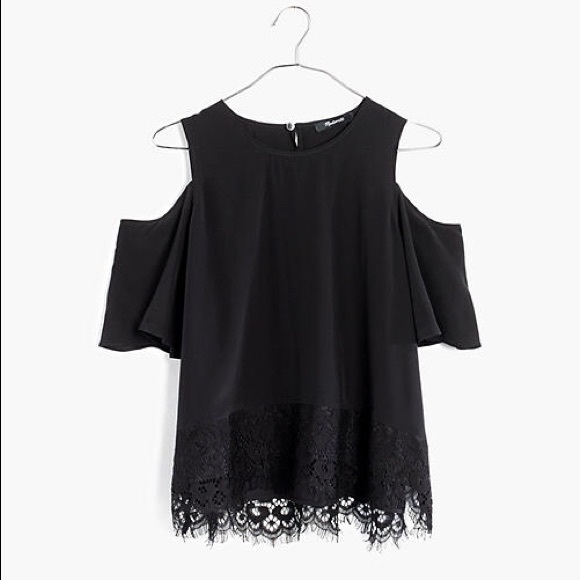 NWT Madewell Lace-Edged Silk Cold-Shoulder Top - Picture 2 of 7